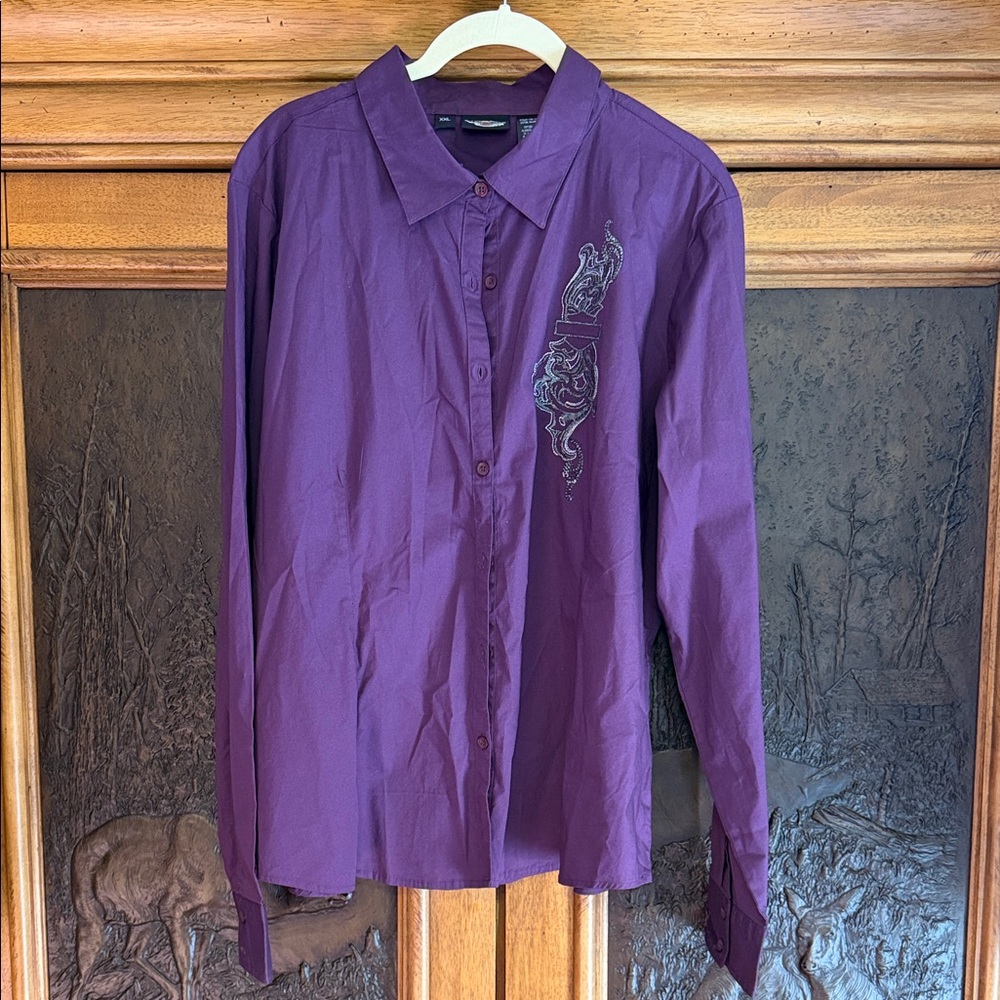 Women’s XXL Harley-Davidson Purple Button-Up Shirt with Embroidery